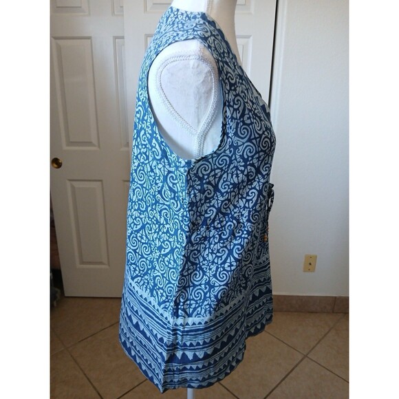 Gap Blouse Women’s Size Medium  V Neck Sleeveless Floral Blue Bohemian Peasant - Picture 3 of 14